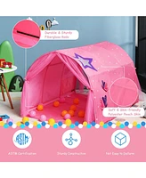 Vebreda Kids Galaxy Starry Sky Dream Portable Play Tent with Double Net Curtain-Pink