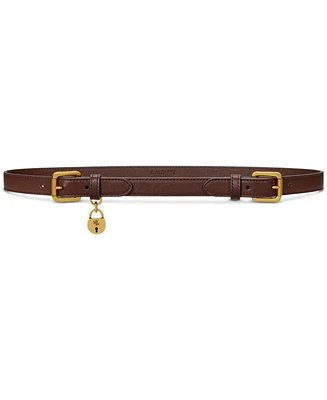 Lauren Ralph Women's Leather Padlock Double Buckle Skinny Belt