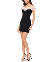 Blondie Nites Juniors' Ruffle-Trim Off-The-Shoulder Mini Dress