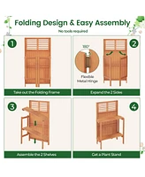 Sugift Folding Garden Potting Bench with 2-tier Storage Shelves