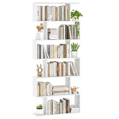 6-Tier S-Shaped Bookshelf Storage Mdf Bookcase