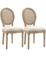 Simplie Fun Rattan and Cream Dining Chair Set (Armless, Set of 2)