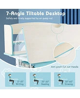 Costway Kids Study Desk with 7-Level Tiltable Desktop Adjustable Height Pull Out Drawer