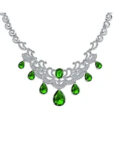 Bling Jewelry Estate Jewelry Art Deco Style Baguette Cz Large Dangling Teardrops Bib Statement Collar Necklace For Women