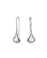 Bling Jewelry Carved Etched Puffed Pear Shaped Rain Drop Teardrop Earrings For Women Fishhook Sterling Silver Inch