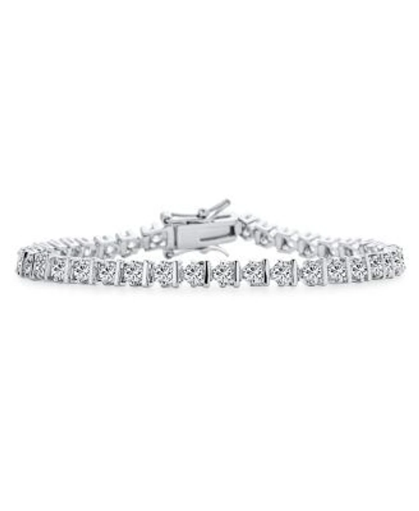 Bling Jewelry Modern Bridal Jewelry 10 Ctw Aaa Cz Round Solitaire Tennis Bracelet For Women Wedding Cubic Zirconia Plated Silver Rhodium 7.5 Inch