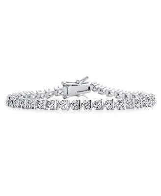 Bling Jewelry Modern Bridal Jewelry 10 Ctw Aaa Cz Round Solitaire Tennis Bracelet For Women Wedding Cubic Zirconia Plated Silver Rhodium 7.5 Inch