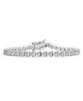 Bling Jewelry Modern Bridal Jewelry 10 Ctw Aaa Cz Round Solitaire Tennis Bracelet For Women Wedding Cubic Zirconia Plated Silver Rhodium 7.5 Inch