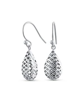 Bling Jewelry Basket Weave Puffed Pear Shaped Rain Drop Teardrop Earrings For Women Fishhook Sterling Silver 1.2 Inch