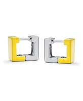 Bling Jewelry Geometric Small Two Tone Hinged Square Huggie Hoop Earrings For Women Gold Plated Sterling Silver