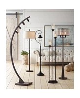 Possini Euro Design Nayla Modern Floor Lamp Standing 62.5" Tall Bronze Steel Slender Column Off White Fabric Tapered Drum Shade Decor for Living Room