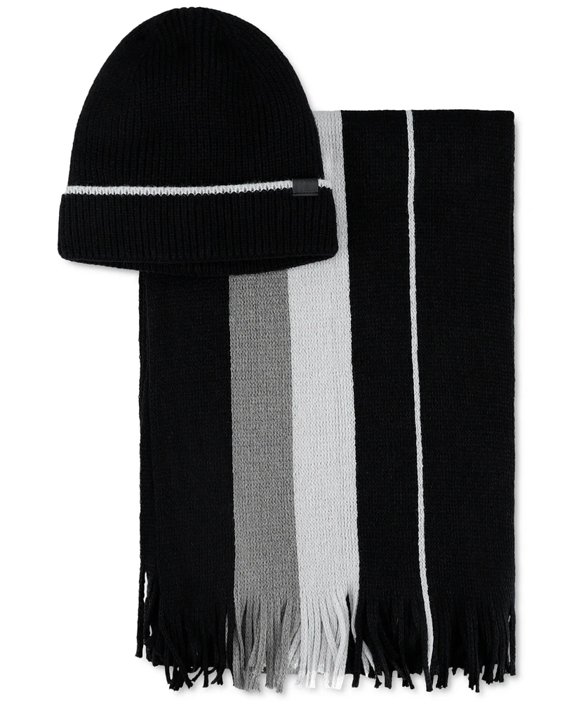 Kenneth Cole Reaction Men's Stripe Beanie & Scarf Set