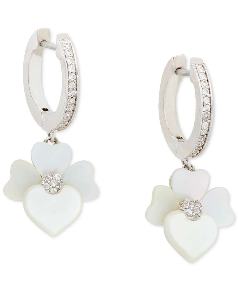 Kate Spade New York Silver-Tone Pave & Mother-of-Pearl Flower Charm Hoop Earrings