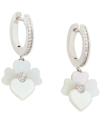 Kate Spade New York Silver-Tone Pave & Mother-of-Pearl Flower Charm Hoop Earrings