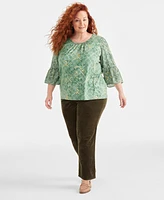 Style & Co Plus Scoop-Neck 3/4-Sleeve Top, Created for Macy's