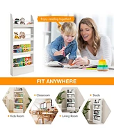 Gymax 4-Tier Kids Bookshelf Toy Storage Bookcase Rack Wall w/ Anti-toppling Kits Grey