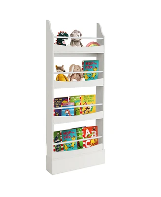 Gymax 4-Tier Kids Bookshelf Toy Storage Bookcase Rack Wall w/ Anti-toppling Kits Grey