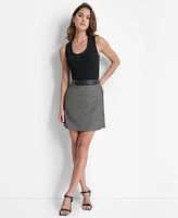 Dkny Women's Faux-Leather-Trim Mini Tweed Skirt