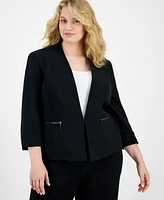 Kasper Plus 3/4-Sleeve Collarless Blazer