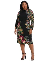 London Times Plus Size Drapey Mock Neck Jersey Dress