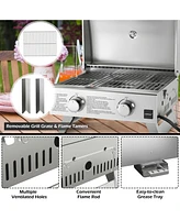 Givimo Stainless Steel Propane Grill with Lid for Outdoor Camping Tailgating Picnic Party-Silver