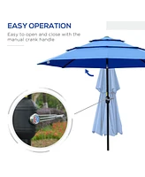 Patio Umbrella with Crank and Tilt, 9FT, 3 Tiers, Dark Blue