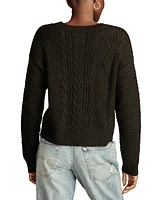 Lucky Brand Women's Open-Knit-Yoke Crewneck Sweater