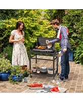 Sugift Double-Shelf Movable Bbq Cart with 4 Lockable Wheels