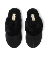 Dearfoams Fireside by Women's Melton Genuine Shearling Platform Scuff Slipper