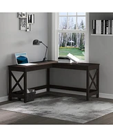 57" L-Shaped Corner Desk, Computer Home Office Desk and Writing Table, Brown