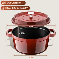 6 Qt Enameled Cast Iron Dutch Oven Pot with Lid & Dual Handles – Nonstick, Oven Safe