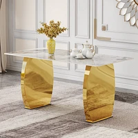 Streamdale Furniture Marble-Topped Rectangular Table with Gold Legs (63" x 31.4")