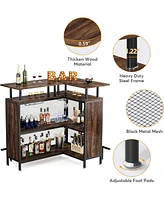 Tribesigns Home Bar Unit, L-Shaped Bar Table with Stemware Racks and 2-Tier Shelves, Corner Mini Coffee Liquor Cabinet with Footrest for Home/Kitchen/