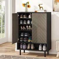 Tribesigns Shoe Cabinet with Doors, 6-Tier Modern Shoe Storage Cabinet with Adjustable Shelves, Wooden Free Standing Shoe Storage for Entryway, Hallwa