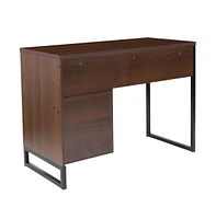 Merrick Lane Brighton Rustic Computer Desk With Shelving And Storage Drawer Metal Frame Pedestal Base Home Office Desk