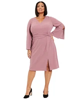 London Times Plus Twisted Split-Sleeve Sheath Dress