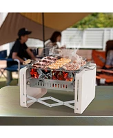 Skonyon Folding Charcoal Bbq Grill with Dishwasher-safe Grill Grids and Charcoal Box-Beige