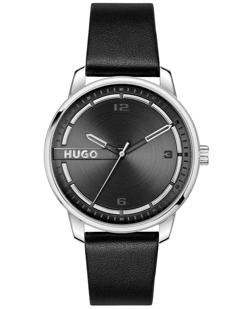 Hugo Boss Men's Stamp Quartz Basic Black Leather Watch 42mm