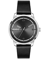 Hugo Boss Men's Stamp Quartz Basic Black Leather Watch 42mm