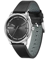 Hugo Boss Men's Stamp Quartz Basic Black Leather Watch 42mm