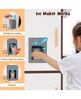 Costway Corner Play Kitchen with Ice Maker Microwave Oven for Kids 3+ Years Old Wooden Toy