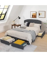 Gymax Full Platform Bed Frame with 4 Storage Drawers Adjustable Headboard Grey