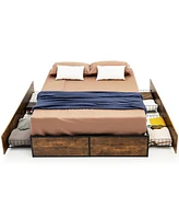 Gymax Full Industrial Metal Platform Bed Frame with 4 Drawers Wooden Footboard