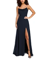 City Studios Juniors' Drape-Neck Faux-Peal-Strap Gown