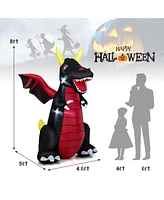 Skonyon 8 Feet Halloween Inflatable Fire Dragon Decoration with Led Lights