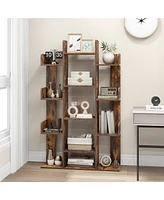 Costway 2 Pcs Bookshelf Tree-Shaped Bookcase with 13 Storage Shelf Rustic Industrial Style