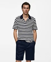 Mango Men's Striped Pique Cotton Polo Shirt