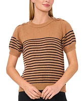 CeCe Women's Striped Short-Sleeve Sweater