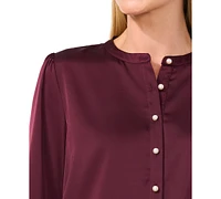 CeCe Women's Charmeuse Faux-Pearl-Button Blouse