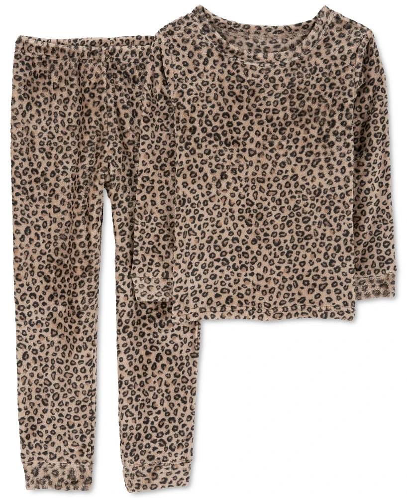 Carter's Little & Big Girls Fuzzy Velboa Cheetah-Print Pajamas, 2 Piece Set